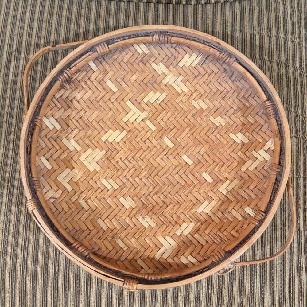 Umtali Rhodesia Handmade Woven Basket Tray African Folk Art Winnowing Platter
